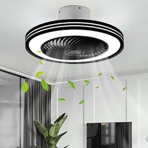 IYUNXI Black Ceiling Fan with Lights and remote,Invisible Blades Modern Ceiling Fans,20inch Low Profile Enclosed Ceiling Fan Light Kit,72W LED Fandelier for kids bedroom,Dimmable 3 Colors 3 Speeds