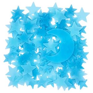 Glow in The Dark Stars for Celling, 150pcs Glowing Stars Wall Decals Plastic Stars Wall Sticker and A Moon Decor, Removable Murals Decals for Kids Girls Bedding Room Decorations (Blue)
