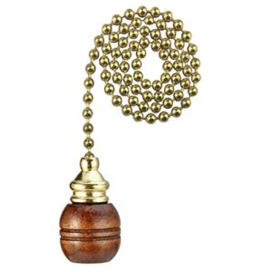 TWDRTDD Ceiling Fan Pull Chain Extension,12 inch Sculptured Walnut Wooden Ball Polished Pull Chain Extension Replacement for Lightings and Ceiling Fans (Brass Wood, 1)