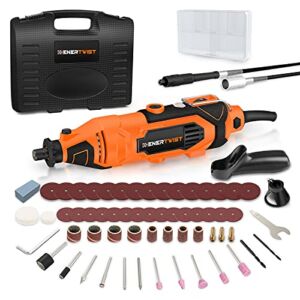 ENERTWIST 135W Rotary tool Kit, 7 Variable Speeds w/ Flex Shaft, 63pcs Multiuse Accessories in Carry Case for Cutting,Grinding,Sanding,Polishing,Wood Caving&Engraving, Perfect for Home DIY & Crafting