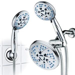 AquaCare Spa Station High Pressure 48-mode 3-way Rainfall & Handheld Shower Head Combo – Anti-Clog Nozzles, Extra-Long 6 ft Stainless Steel Hose, 2nd Wall Bracket/All Chrome Finish