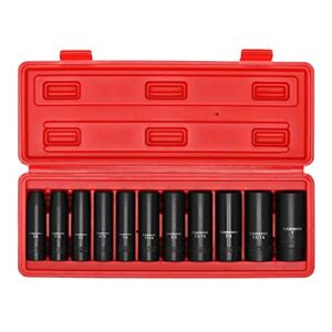 CASOMAM 11 Pieces 1/2-Inch Drive Deep Impact Socket Set, SAE, 6-Point, 3/8-Inch to 1-Inch