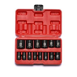 MIXPOWER 14 Pieces 1/2-Inch Drive Shallow Impact Socket Set, 3/8-Inch to 1-1/4 Inch, CR-V, SAE, 6 Point, Shallow, 14 Pieces 1/2″ Dr. Shallow Socket