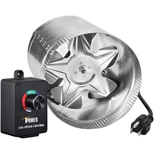 iPower 4 Inch 100 CFM Booster Fan Inline Duct Vent Blower with Variable Speed Controller Adjuster, Intake 5.5′ Grounded Power Cord for HVAC Exhaust, Low Noise, Silver