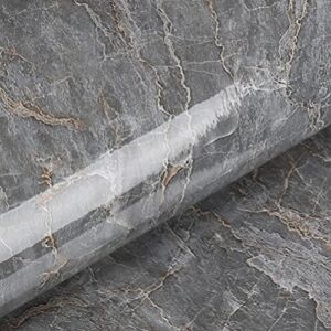 Livelynine Dark Grey Marble Contact Paper for Countertops Waterproof Marble Wallpaper Peel and Stick Countertops for Bathroom Counter Top Kitchen Counter Desk Table Locker Cover Wrap 15.8X78.8″