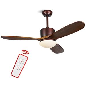 ALUOCYI 48 inch Wood Ceiling Fan with Lights and Remote, 3 Carved Wood Fan Blade Ceiling Fans,Noiseless Reversible Motor, Oil Rubbed Bronze Damp Rated for House Bedroom Living Room indoor Outdoor