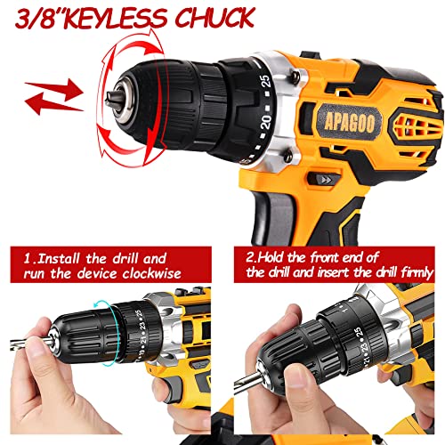 APAGOO 20V Cordless Drill Set 30 Pcs Drill Driver Kit TWO 2.0Ah Battery 310In-Lb Power Drill with 25+2 Torque Setting, 3/8” Keyless Chuck Electric Drill for Metal, Wood, Ceramic Tile Drilling | The Storepaperoomates Retail Market - Fast Affordable Shopping
