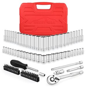 SEKETMAN 76-Piece 1/4″ Drive Socket Set,1/4-Inch Drive Master Socket Set with Ratchets,Extensions with 1/4″ Drive Bits Set,Universal Joint (5/32-Inch- 9/16-Inch, 4mm-15mm)