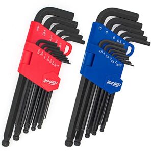 InPower Allen Wrench Set, 26pcs SAE and Metric Hex Key Set, Long Arm Ball End Allen Key Set Tools for Hex Head Socket Screws – 2 sets.