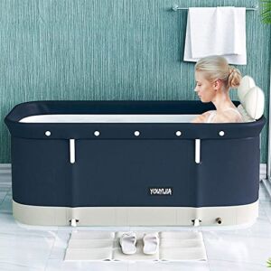 W WEYLAN TEC 47 inch Foldable Bath Tub Wide Bathtub with Bath Pillow Bath Seat Blast Pump Concise