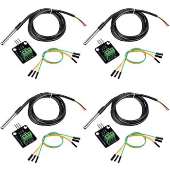 4 Sets DS18B20 Temperature Sensor Module Kit with 1 m/ 3.2 Ft Waterproof Digital Stainless Steel Probe -55 to +125 Degrees Celsius, Compatible with Raspberry Pi | The Storepaperoomates Retail Market - Fast Affordable Shopping