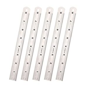ACXMKEX Stainless Steel Ruler, 8 Inch Metal Ruler, Machinist Ruler with Centimeters And Inches – 1/64, 1/32, mm and .5 mm Metric Ruler, Pack of 5