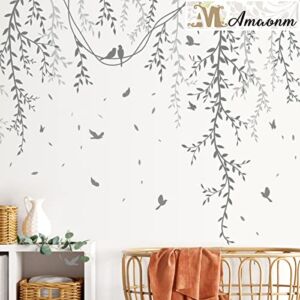 Amaonm Removable Hanging Vines Wall Stickers DIY Green Leaves Plant Grass Wall Decals Peel and Stick Flower Vine Decor for Kids Baby Girls Nursery Bedroom Living Room Offices Classroom (Black)