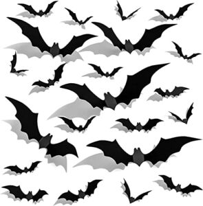 120 Pcs Bats Halloween Decoration, Korlon Bats Wall Decor 3D Wall Bats, 4 Sizes PVC Halloween Bats Decor Wall Stickers Waterproof Black Bats for Room Decor