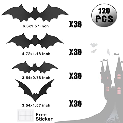 120 Pcs Bats Halloween Decoration, Korlon Bats Wall Decor 3D Wall Bats, 4 Sizes PVC Halloween Bats Decor Wall Stickers Waterproof Black Bats for Room Decor | The Storepaperoomates Retail Market - Fast Affordable Shopping