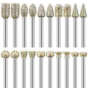 Diamond Burr Set, 20PCS Diamond Grinding Burr bits with 1/8″ Shank for Rotary Tools Accessories for Stone Glass Carving, Grinding, Polishing, Engraving