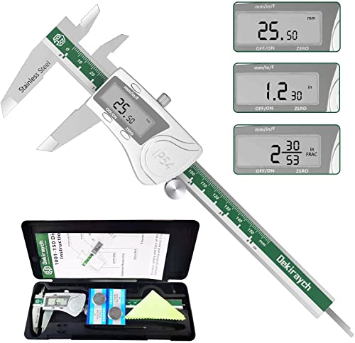 Digital Caliper,0-6”,Dekiraych Metric,Inch,Fraction Caliper Measuring Tool, Stainless Steel Electronic 6 inch Caliper Measurement Tool, IP54 Waterproof Vernier Caliper, Large LCD Display (150mm) | The Storepaperoomates Retail Market - Fast Affordable Shopping