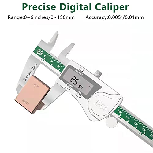 Digital Caliper,0-6”,Dekiraych Metric,Inch,Fraction Caliper Measuring Tool, Stainless Steel Electronic 6 inch Caliper Measurement Tool, IP54 Waterproof Vernier Caliper, Large LCD Display (150mm) | The Storepaperoomates Retail Market - Fast Affordable Shopping