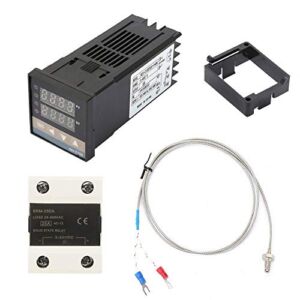 LANTRO JS PID Temperature Controller Kit AC 110V to 240V, 0 to 400℃ 25A SSR 1m M6 K Type Thermocouple, Display Temperature