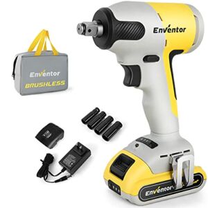 Impact Wrench, ENVENTOR 20V Power Impact Wrenches with Brushless Motor, 1/2 Impact Gun Max Torque 2700 in-lbs (300Nm) for Home Car, 2.0A Li-ion Battery, Fast Charger, 4 Sockets, Tool Bag and Belt Clip