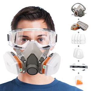Reusable Respirators Half Facepiece Cover – ANUNU Chemical Respirator with Filters/Goggle Against Dust Organic Gas Vapors for Epoxy Resin Welding Woodworking