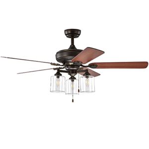 Tangkula Ceiling Fan with Lights 52 Inch, Industrial Pull Chain Ceiling Fan with Lighting, Reversible Motor and 5 Blades, 3-Speed Adjustable, 3 Clear Glass Lights, ETL Listed, Bronze Finished