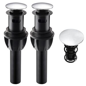 iFealClear 2 Pack Pop Up Drain Stopper with Overflow, Push and Seal Pop Up Drain Stopper for Faucet Vessel, Anti-Explosion & Anti-Clogging pop up Plunger Bathroom Sink Drain Assembly, Polished Chrome