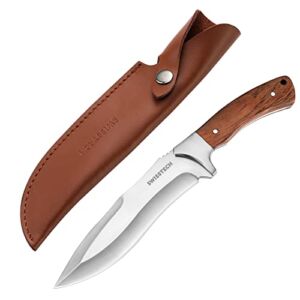 Swiss+Tech Hunting Knife with Leather Sheath, 11-5/8 inch Fixed Blade Full-Tang Construction, Ergonomic Wood Handle Knife for Outdoor Survival, Camping, Hiking, Brushcraft, Gift for Dad Husband Men