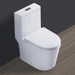 WinZo Compact One Piece Toilet 22.8″ Depth Modern Short Design Dual Flush for Small Tiny Mini Bathroom 12″ Rough-in,White (WZ5079)