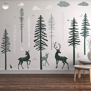Nursery Wall Decal Forest Deer Pine Trees Wall Decal Woodland Vinyl Wall Sticker for Kids Babies Room Nursery Decoration (15.7 x 35.4 Inch)
