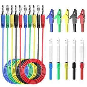 Goupchn 4mm Banana to Banana Plug Test Leads Kit with Alligator Clips Insulation Wire Piercing Probes for Multimeter Automotive Diagnostic Testing