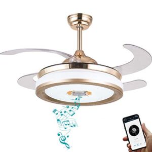 BAYSQUIRREL Retractable Bluetooth Ceiling Fan with Speaker, 85 Kinds of Color Light Bluetooth Ceiling Fan with Light,6 Speed Reversible Modern Invisible Ceiling Fan ,Remote and APP Control
