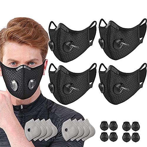4 Pack Adult Unisex Adjustable Reusable Washable Dust Face Protection with 8 Carbon Filters and 8 Breathing Valves for Bicycle Running Cycling Riding Outdoor Sport Black | The Storepaperoomates Retail Market - Fast Affordable Shopping