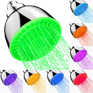 LED Shower Head, Shower Head with Lights, 7 Color Light Automatically Changing Led Rainfall Showerhead, LED Fixed Showerheads for Bathroom, High Pressure Quiet Adjustable Rain Showerhead for Kid Adult