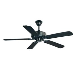 Builder’s Preference Matte Black 52″ Porch Ceiling Fan with 5 Black Blades, Construction Grade Pull Chain Control, Hugger Optional with Included Parts