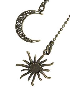 Bronze Color Sun & Filigree Moon Fan Light Pull Chain Extender Ornament