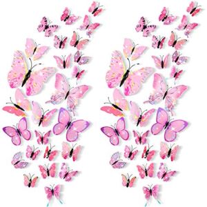 48 Pieces Glitter 3D Butterfly Wall Stickers Removable Butterfly Wall Decals Bling Lively Butterfly Wall Mural for DIY Party Office Home and Room Decoration (Single Layer)