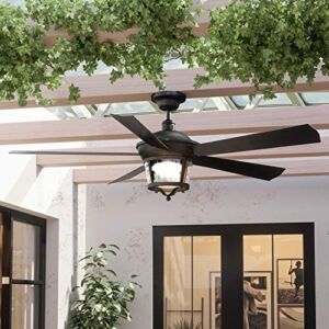 Luxury Modern Farmhouse Indoor / Outdoor Ceiling Fan, Medium Size: 19.5″ H x 52″ W, with Transitional Style Elements, Black Iron Finish, UHP9181 from The Catalina Collection by Urban Ambiance