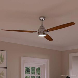 Luxury Mid Century Modern Indoor Ceiling Fan, Large Size: 13.1″ H x 60″ W, with Minimalist Style Elements, Polished Chrome Finish, UHP9043 from The Tybee Collection by Urban Ambiance