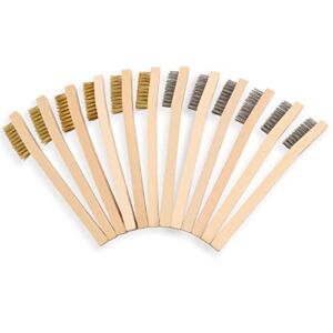 Wire Brush Set,Detailing Cleaning Wire Scratch Brush,Brass,Nylon,Stainless Steel Bristles with Wood Handle,Small,12-Piece