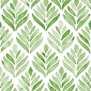 HaokHome 96031-1 Peel and Stick Wallpaper Watercolor Tulip Leaves Green/White Removable Bathroom Corridor Home Wall Decor 17.7in x 9.8ft