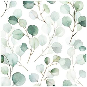 HaokHome 93044 Peel and Stick Wallpaper Green/White Eucalyptus Leaf Wall Mural Home Nursery Decor 17.7in x 9.8ft