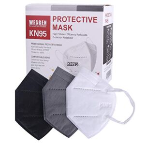 WesGen 60Pcs KN95 Face Mask，5 Layers Cup Dust Mask with Elastic Earloop and Nose Bridge Clip，Vacuum Packing