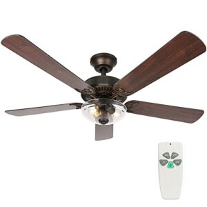 54 Inch Indoor Ceiling Fan with Light Kit and Remote Control, Farmhouse Style, Reversible Blades and Motor, UL Listed for Living room, Bedroom, Basement, Kitchen, Oil-Rubbed Bronze