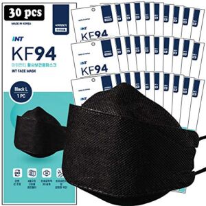 【 30 Pack 】 INT Black KF94 Mask Certified, 4-Layered Face Safety, Patented Adjustable Earloop, Individually Sealed Package”MADE IN KOREA”