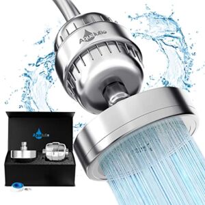 AQUALUTIO Luxury Filtered Shower Head Set – For Familys And Pets – 15 Stage Filter – High Pressure Showerhead – Filter for Hard Water Removes Chlorine & Harmful Substance – Filter Adds Vitamin C + E