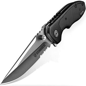 Pocket Folding Knife – Pocket Knife for Men Assisted Opening Tactical Knife – EDC Knife 3” Titanium Coated Serrated Stainless Steel Sandvik 14C28N Blade, G10 Embedded Handle with Reversible Clip