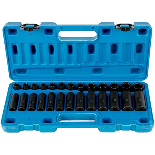 VEVOR Impact Socket Set 3/8 Inches 26 Piece Impact Sockets, Deep / Standard Socket, 6-Point Sockets, Rugged Construction, Cr-V Socket Set Impact Metric 9mm – 30mm, with a Storage Cage | The Storepaperoomates Retail Market - Fast Affordable Shopping