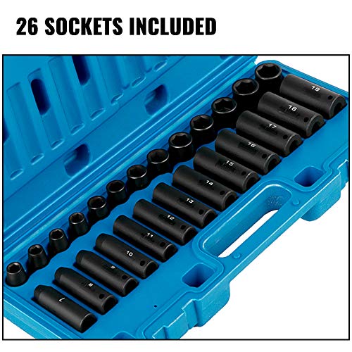 VEVOR Impact Socket Set 3/8 Inches 26 Piece Impact Sockets, Deep / Standard Socket, 6-Point Sockets, Rugged Construction, Cr-V Socket Set Impact Metric 9mm – 30mm, with a Storage Cage | The Storepaperoomates Retail Market - Fast Affordable Shopping
