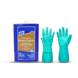 Klean Strip Odorless Mineral Spirits Cleans Brushes Rollers Spray Guns Thins Oil Based Paint Non-Flammable No Harsh Fumes Comes with Chemical Resistant Gloves by Centaurus AZ – 1 Qt